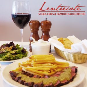 Steak frites with our amazing salad and Fresh baked bread